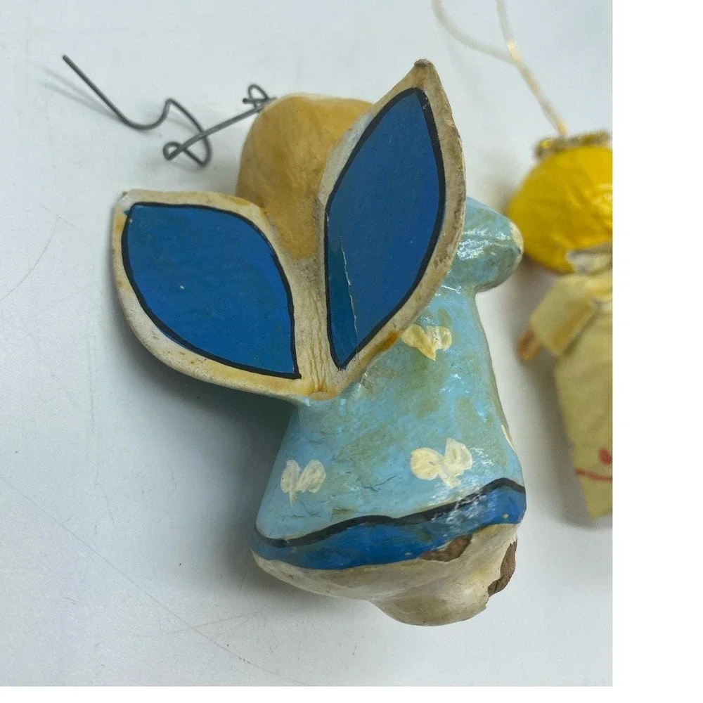 Vintage Paper Mache Angel Ornaments set‎ of Two